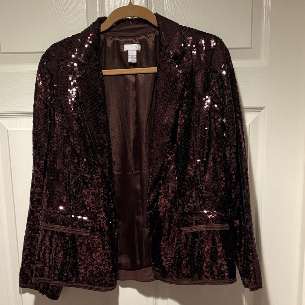 Chico's Brown Sequin Blazer Size 10 or Chico’s 1